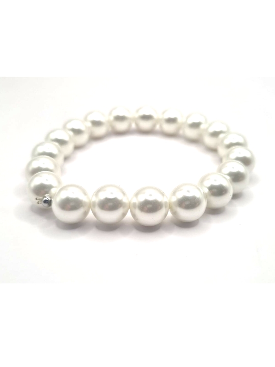Bracelet Élastique Perles Blanches – Élégance Classique Intemporelle
