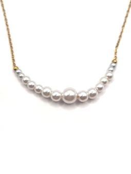 Collier Perles Blanches Dégradées – Élégance Subtile sur Chaîne Dorée