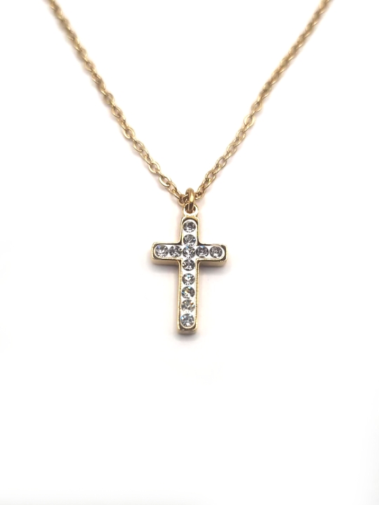 Collier Croix Strass Dorée – Brillance Spirituelle en Acier Inoxydable