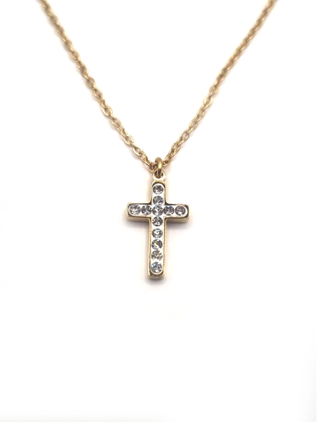 Collier Croix Strass Dorée – Brillance Spirituelle en Acier Inoxydable