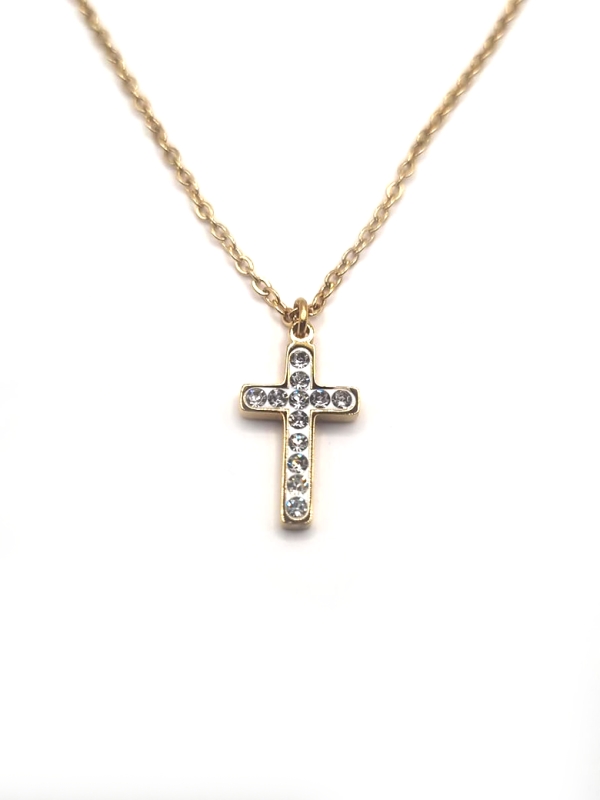 Collier Croix Strass Dorée – Brillance Spirituelle en Acier Inoxydable