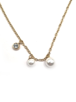 Collier Perles & Strass Doré – Élégance Discrète en Acier Inoxydable