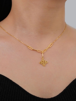 Collier Maillons Dorés & Rosace Celtique – Élégance Bohème en Acier Inoxydable