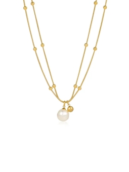 Collier Double Rang Doré & Perle – Élégance Raffinée en Acier Inoxydable