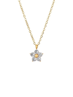 Collier Fleur Cristal – Pétales Étincelants en Acier Doré