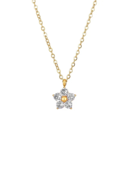Collier Fleur Cristal – Pétales Étincelants en Acier Doré