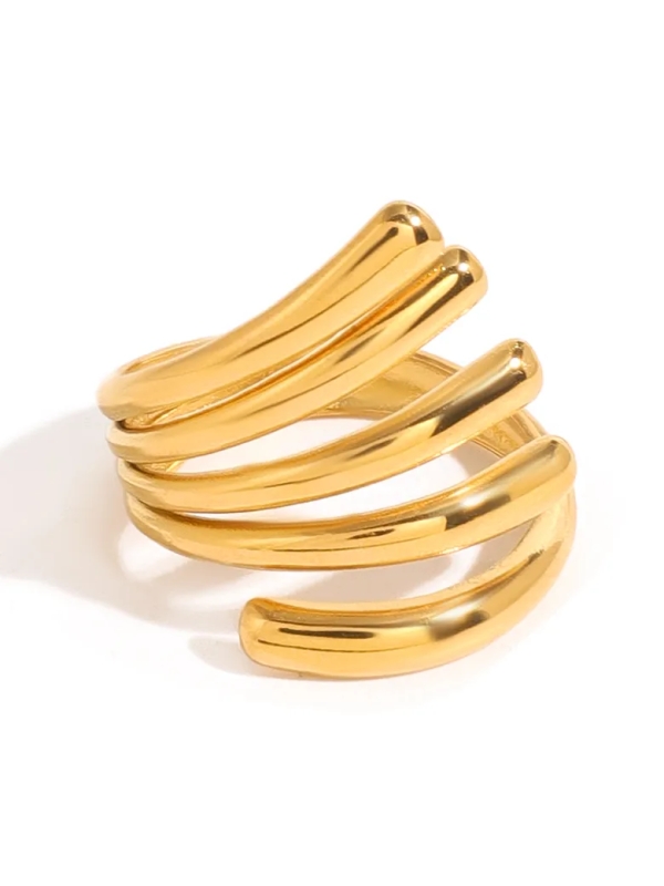 Bague Dorée Multibrins – Élégance Sculpturale en Acier Inoxydable