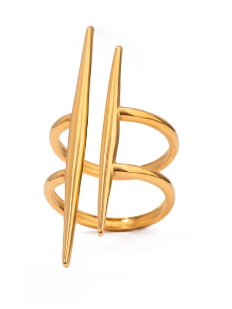 Bague Dorée Double Pointe – Design Minimaliste et Tranchant