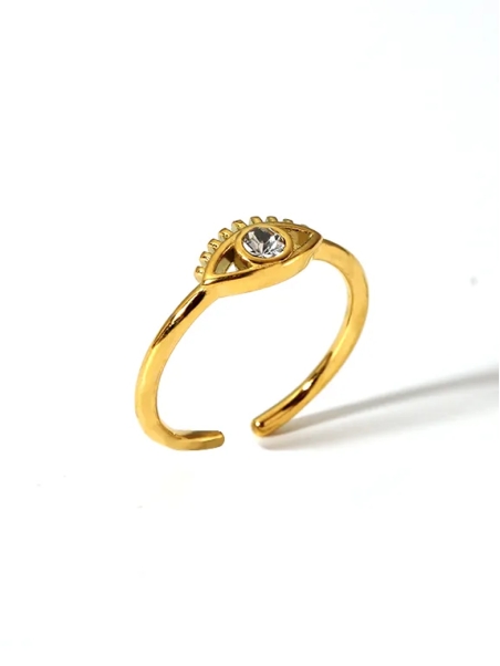 Bague Œil Doré & Strass – Protection et Élégance