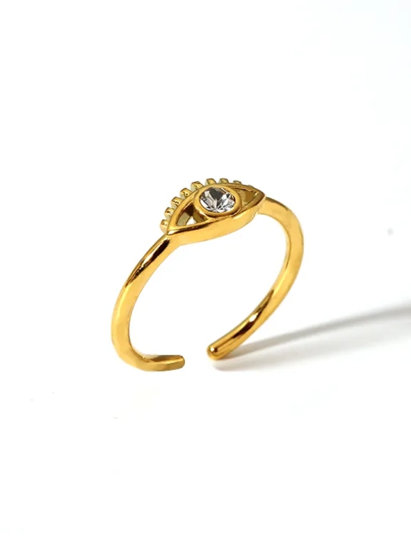 Bague Œil Doré & Strass – Protection et Élégance