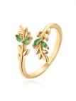 Bague Feuilles Dorées & Strass Verts – Élégance Végétale