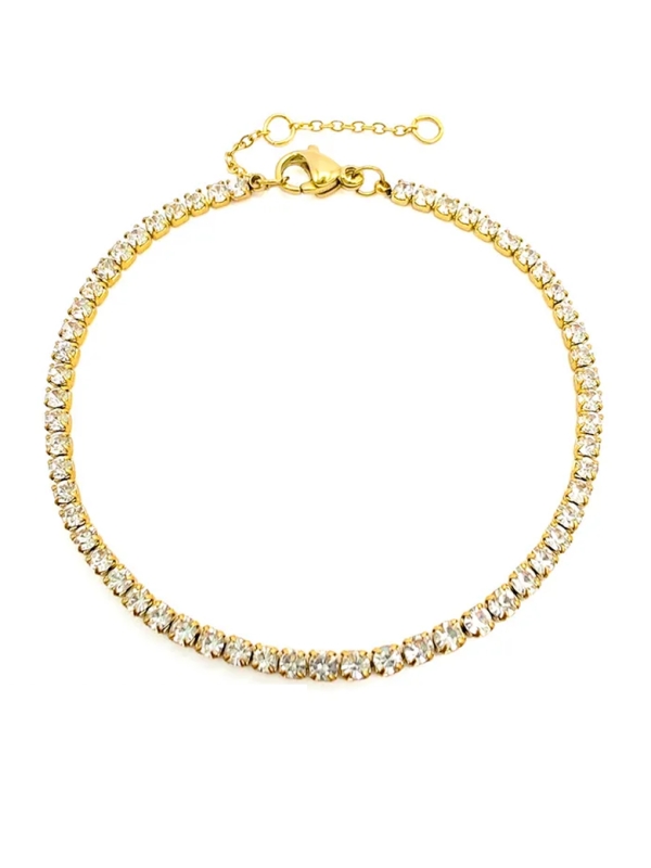 Bracelet Tennis Doré & Cristaux – Élégance Intemporelle et Éclat Raffiné