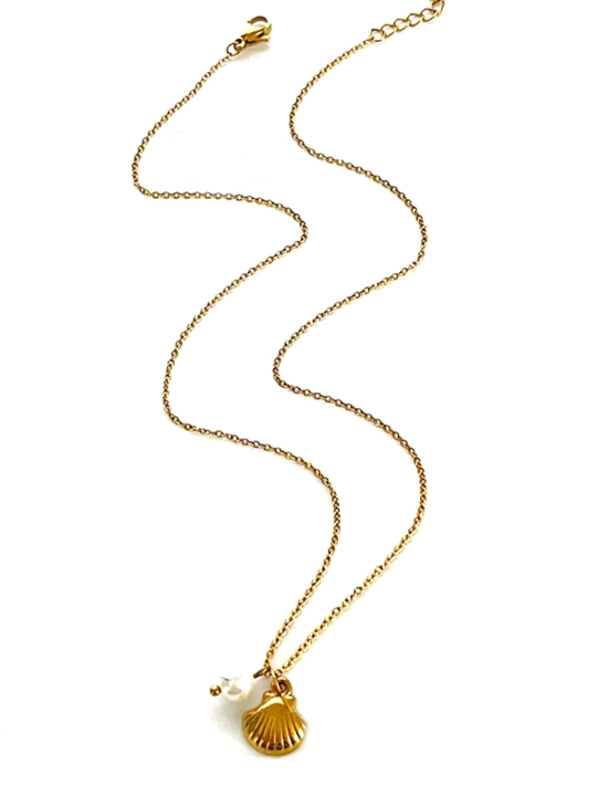 Collier Coquillage Doré & Perle – Élégance Marine Minimaliste