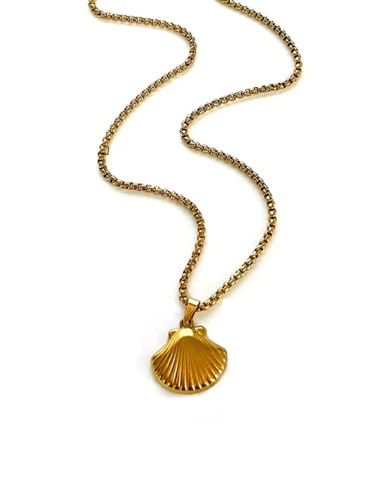 Collier Coquillage Doré – Chaîne Maille Carrée Élégante