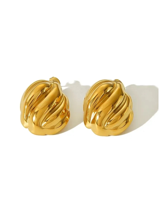 Boucles d’Oreilles Clips Volutes Sculptées – Dorées en Acier Inoxydable