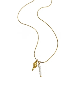 Collier Coquillage Doré & Perles Blanches – Acier inoxydable doré