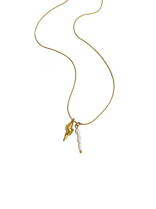 Collier Coquillage Doré & Perles Blanches – Acier inoxydable doré