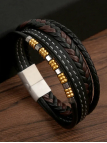 Bracelet Homme Noir & Marron en Similicuir – Multi-Lanières avec Perles Métalliques
