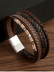 Bracelet Homme Marron Multi-Brins en Similicuir – Détails Cuivrés et Fermoir Acier