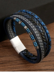Bracelet Homme Bleu & Noir Multi-Brins – Perles Métalliques Bleues et Fermoir Acier