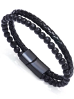 Bracelet Homme Noir – Perles de Lave & Similicuir Tressé avec Fermoir Aimanté