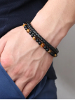 Bracelet Homme Noir – Perles Œil de Tigre & Similicuir Tressé avec Fermoir Aimanté