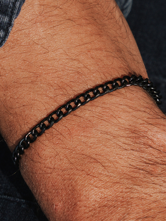 Bracelet Homme Chaîne Fine Noire en Acier Inoxydable – 18,5 + 5 cm