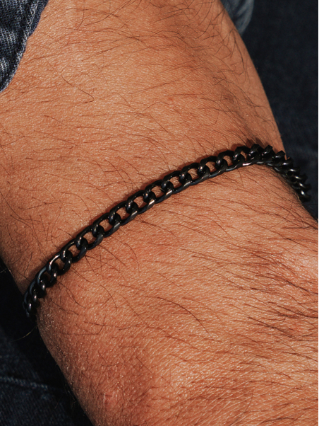Bracelet Homme Chaîne Fine Noire en Acier Inoxydable – 18,5 + 5 cm