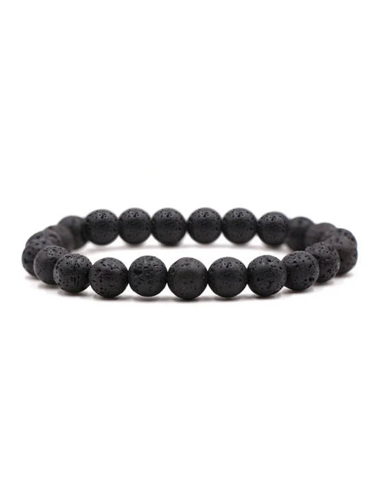 Bracelet Élastique Homme Pierre de Lave Noire – Énergie Brute & Style Authentique