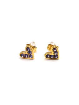 Boucles d’Oreilles Cœurs Dorés avec Cristaux Violets – Charme & Douceur Étincelante