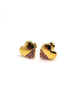 Boucles d’Oreilles Cœurs Dorés avec Strass Roses – Tendresse & Éclat Féminin