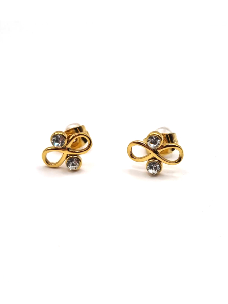 Boucles d’Oreilles Dorées Infini & Strass – Éclat Éternel et Raffinement