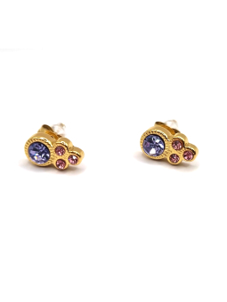 Boucles d’Oreilles Dorées avec Cristaux Violet & Rose – Charme Coloré et Élégance Délicate