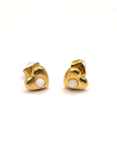 Boucles d’Oreilles Cœur Doré Texturé avec Nacre Blanche – Délicate et Intemporelle