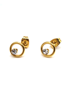 Boucles d’Oreilles Cercle Doré & Cristal Clair – Élégance Minimaliste
