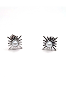 Boucles d’Oreilles Soleil & Perle Argentées en Acier Inoxydable – Lumière Subtile