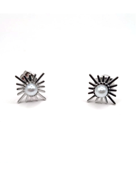 Boucles d’Oreilles Soleil & Perle Argentées en Acier Inoxydable – Lumière Subtile