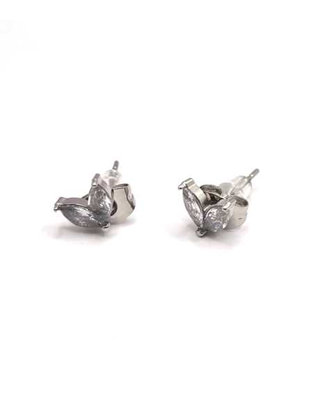 Boucles d’Oreilles Argentées Feuilles Zircon – Élégance Naturelle en Acier Inoxydable