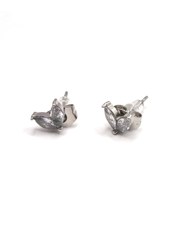 Boucles d’Oreilles Argentées Feuilles Zircon – Élégance Naturelle en Acier Inoxydable