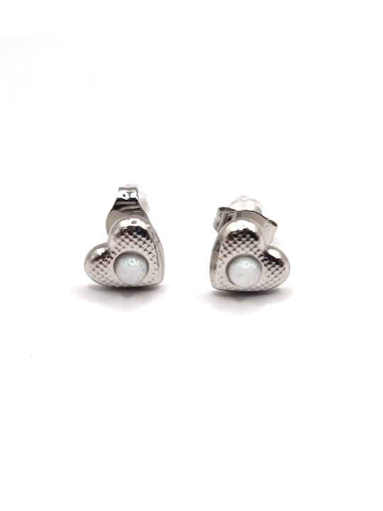 Boucles d’Oreilles Cœur Argenté & Perle Blanche – Tendresse Intemporelle en Acier Inoxydable