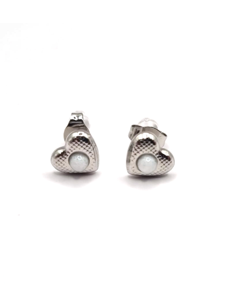Boucles d’Oreilles Cœur Argenté & Perle Blanche – Tendresse Intemporelle en Acier Inoxydable