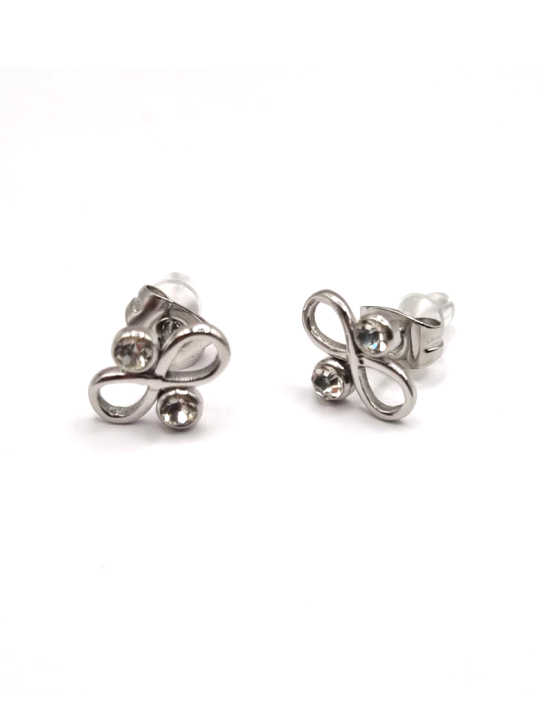 Boucles d’Oreilles Infini Argenté avec Cristaux – Symbole d’Éternité en Acier Inoxydable