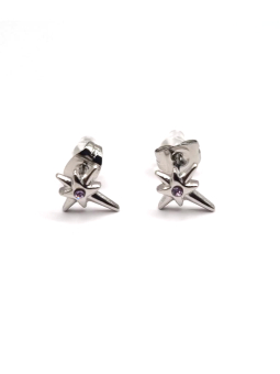 Boucles d’Oreilles Étoiles Filantes en Acier Inoxydable Argenté avec Pierre Lilas