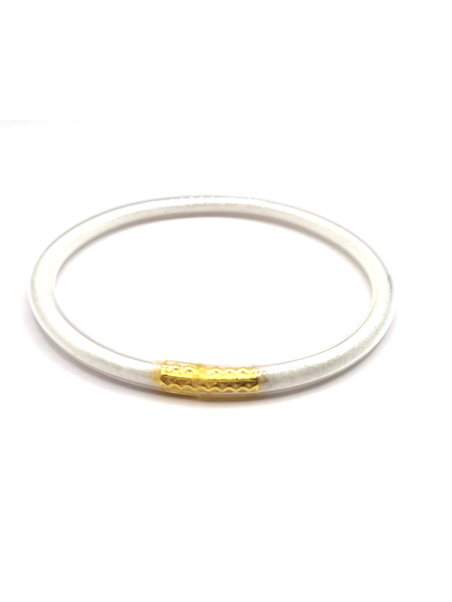 Bracelet Jonc Bouddhiste Blanc et Doré – Style Épuré et Spirituel