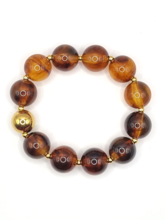 Bracelet Perles Ambrées et Dorées 15 mm – Élégance & Caractère