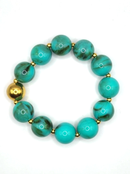 Bracelet Perles Turquoises 15 mm avec Perle Dorée – Fraîcheur & Raffinement