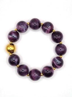 Bracelet Perles Violettes Marbrées 15 mm avec Perle Dorée – Mystère & Raffinement
