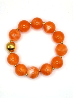 Bracelet Perles Orange Marbrées 15 mm avec Perle Dorée – Énergie & Bonne Humeur
