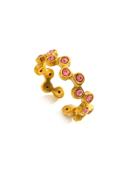 Bague Dorée en Acier Inoxydable avec Strass Roses – Design Ouvert et Moderne