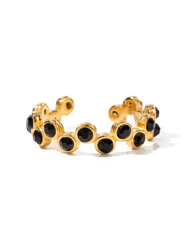 Bague Cercles Cristaux Noirs – Doré en Acier Inoxydable